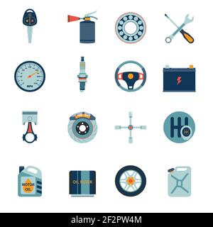 Car system parts technology auto service flat icons set isolated vector illustration Stock Vector