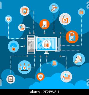 Business document and date files protection technology and online network security concept flat vector illustration Stock Vector