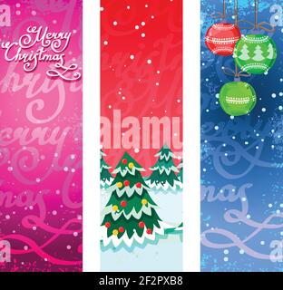 Merry christmas new year holiday ornaments vertical banners set isolated vector illustration Stock Vector