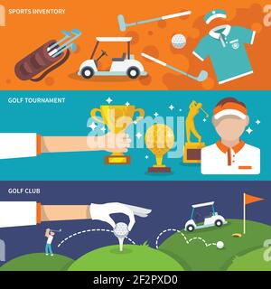 Golf club banner set with sport inventory tournament player isolated vector illustration Stock Vector