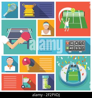 Tennis players and game elements. Sports accessories, athletes with ...