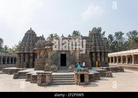 Keshava temple in the heart of Somanathapur close to Mysore is significant for its stone carvings