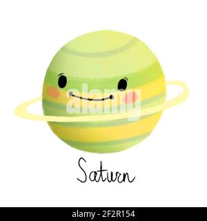 Cute bright colorful Saturn planet. Isolated on white background Stock Photo