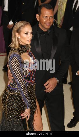 May 7, 2018 - New York City, New York, U.S. - JENNIFER LOPEZ  and ALEX RODRIGUEZ attend the Costume Institute Benefit celebrating the opening of Heavenly Bodies: Fashion and the Catholic Imagination exhibit held at at The Metropolitan Museum of Art. (Credit Image: © Nancy Kaszerman via ZUMA Wire) Stock Photo