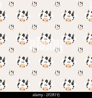 Sketch seamless pattern of funny cows on a silver background. Stock Vector