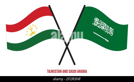 Tajikistan and Saudi Arabia Flags Crossed And Waving Flat Style. Official Proportion. Correct Colors. Stock Photo