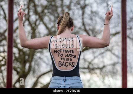 London, UK. 13th Mar 2021. Women's Safety Campaigners at the bandstand on Clapham Common where they are planning to stage a vigil tonight. 13th March 2021 Clapham Common, Southwest London, England, United Kingdom Credit: Jeff Gilbert/Alamy Live News