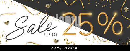 25 off discount promotion sale made of realistic 3d gold number with sepantine and tinsel. Vector Stock Vector
