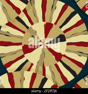 Whimsical abstract pattern with colourful lines for scarf. Ornament with red and different shades of beige ribbons on navy background.Colourful Stock Photo