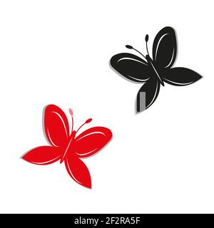 design of different red butterflies on white background eps10 Stock Vector