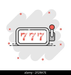 Vector cartoon casino slot machine icon in comic style. 777 jackpot sign illustration pictogram. Casino winner business splash effect concept. Stock Vector