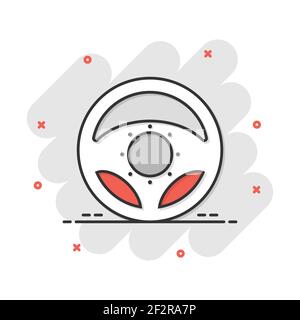 Vector cartoon steering wheel icon in comic style. Rudder wheel sign illustration pictogram. Steering business splash effect concept. Stock Vector