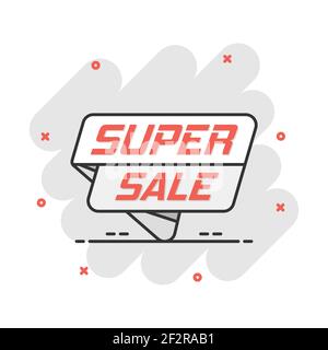 Vector cartoon super sale banner icon in comic style. Badge shopping illustration pictogram. Super sale business splash effect concept. Stock Vector