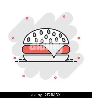 Vector cartoon burger fast food icon in comic style. Hamburger sign illustration pictogram. Burger business splash effect concept. Stock Vector