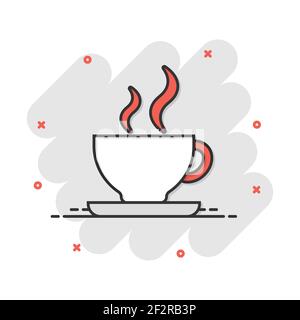 Vector cartoon coffee cup icon in comic style. Tea mug sign illustration pictogram. Coffee business splash effect concept. Stock Vector