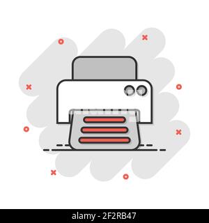 Vector cartoon printer icon in comic style. Document printing sign illustration pictogram. Printer business splash effect concept. Stock Vector