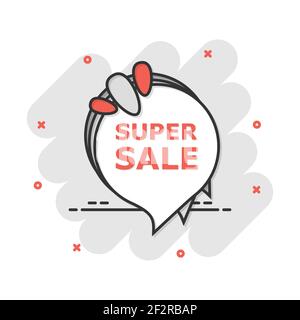 Vector cartoon super sale banner icon in comic style. Badge shopping illustration pictogram. Super sale business splash effect concept. Stock Vector