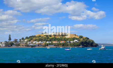 North Head, an extinct volcano in Auckland, New Zealand, now part of the suburb of Devonport. View is from Waitemata Harbour Stock Photo