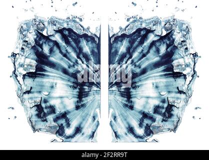 Rorschach test isolated on white illustration, random abstract blue background. Psycho diagnostic inkblot test. Stock Photo