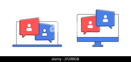 Video Conference Online Meetings Teleconference on Laptop Icon Virtual Chat Symbol Sign. Suitable for Online School Class, Work from Home WFH, Web Stock Vector