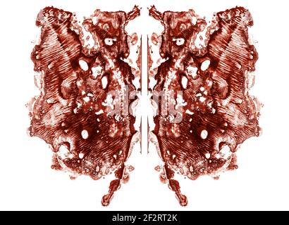 Rorschach test isolated on white illustration, random abstract red background. Psycho diagnostic inkblot test. Stock Photo