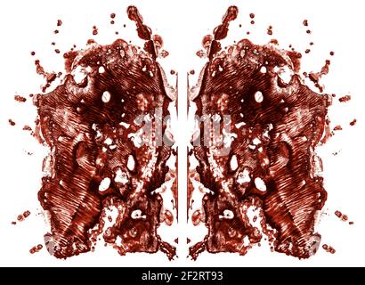 Rorschach test isolated on white illustration, random abstract red background. Psycho diagnostic inkblot test. Stock Photo