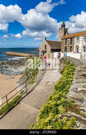 Porthleven Pier and Beach Cornwall; UK Stock Photo