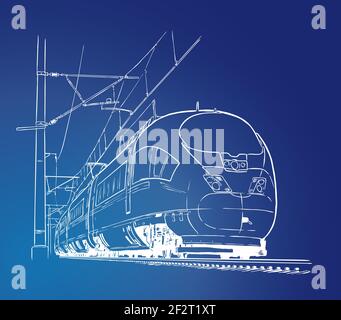 Passenger train. Hand drawn sketch vector illustration Stock Vector