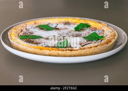 Traditional Spanish cheesecake with mint Flaó (Flao) from Ibiza Stock Photo