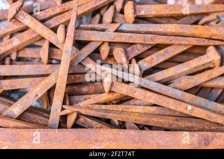 Old rusty nails. Abstract metall background. Stock Photo