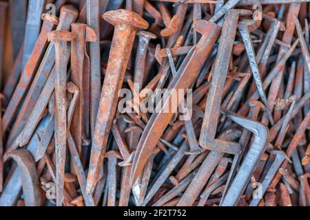 Old rusty nails. Abstract metall background. Stock Photo