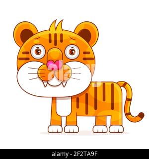 Vector illustration of Cute tiger cartoon kid printable stuff and t shirt, greeting card, nursery wall art, postcard Stock Vector
