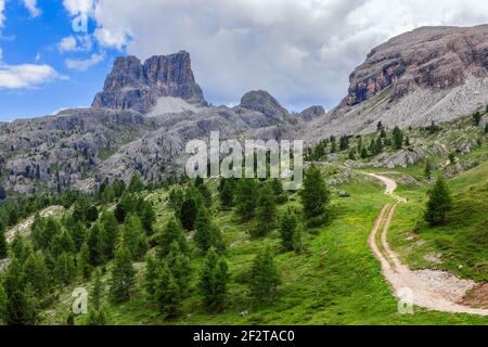 Beautiful view of the Dolomites Mountain at The Valparola Pass, Belluno Province, Italian Alps Stock Photo