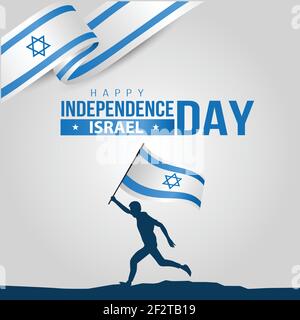 happy independence day israel. man running with israel flag. vector illustration Stock Vector