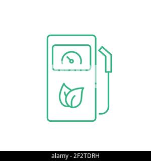 Biofuel pump station line icon with leaf. Green refill fuel nozzle. Renewable energy. Alternative power sources. Gas station pump. Clean energy.Vector Stock Vector