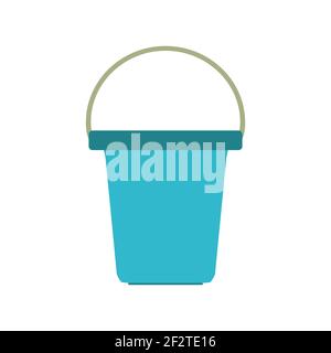 Bucket water vector illustration clean container equipment. Isolated handle bucket icon empty can object. Water bucketful plastic symbol housework sig Stock Vector
