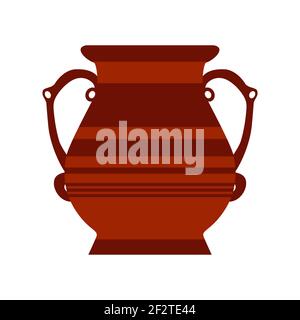 Clay jug ceramic pottery vector antique jar. Isolated clay vase old icon illustration. Brown jug amphora pottery flat object. Cartoon traditional gree Stock Vector
