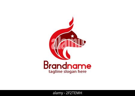 Wolf head logo with flame design concept, modern logo suitable for any industry based on energy and strength. Stock Vector