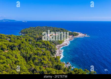 Aerial view of Lokrum island in Croatia with benedictine Monastery Of St Mary Stock Photo