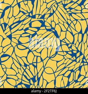 Seamless vector mosaic textured wallpaper design with blue and yellow.  Stone crack modern background design. Stock Vector