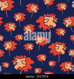 Seamless vector pattern with retro flowers. Abstract flower bloom on blue background. Plant wallpaper design. Stock Vector