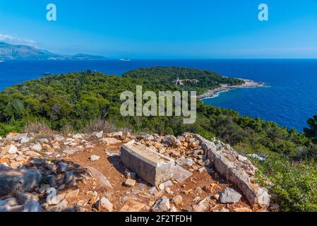 Aerial view of Lokrum island in Croatia with benedictine Monastery Of St Mary Stock Photo
