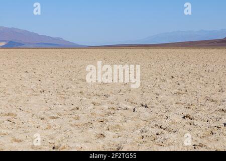 View of the Basins salt flats, Badwater Basin, Death Valley, Inyo County, salt Badwater formations in Death Valley National Park. California, USA (Sel Stock Photo