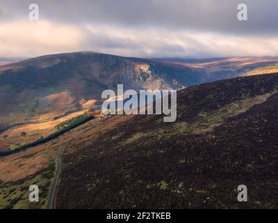 Aerial Lough Tay view in Wicklow Mountains Stock Photo