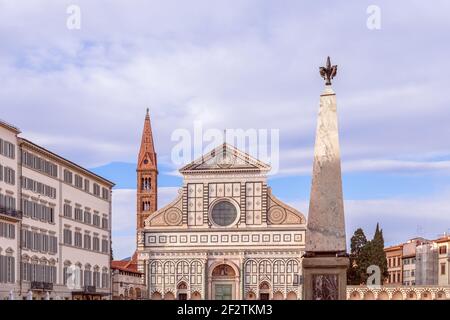 One of the famous churches Basilica of Santa Maria Novella in the evening light. Florence, Italy. Stock Photo