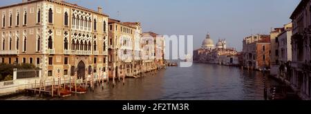 A panoramic view of the Grand Canal in Venice Italy with bulidings down to the lagoon Stock Photo