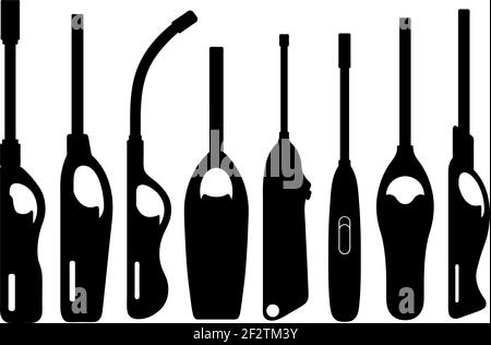 Set of different gas lighter guns isolated on white Stock Vector