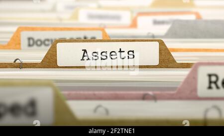 File Folder Labeled as Assets. Stock Photo