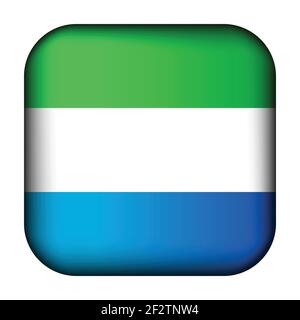 Glass light ball with flag of Sierra Leone. Squared template icon. National symbol. Glossy realistic cube, 3D abstract vector illustration highlighted Stock Vector