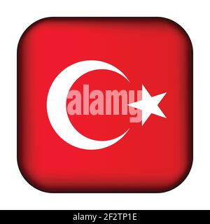 Glass light ball with flag of Turkey. Squared template icon. Turkish national symbol. Glossy realistic cube, 3D abstract vector illustration Stock Vector